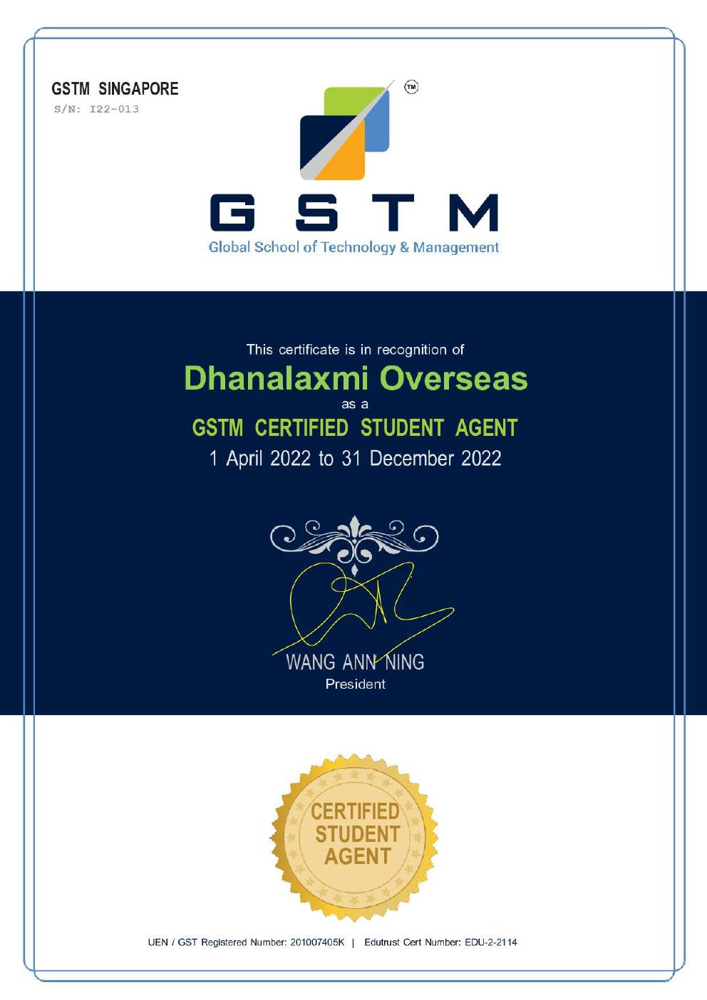 GSTM, Singapore — Certified Student Agent
