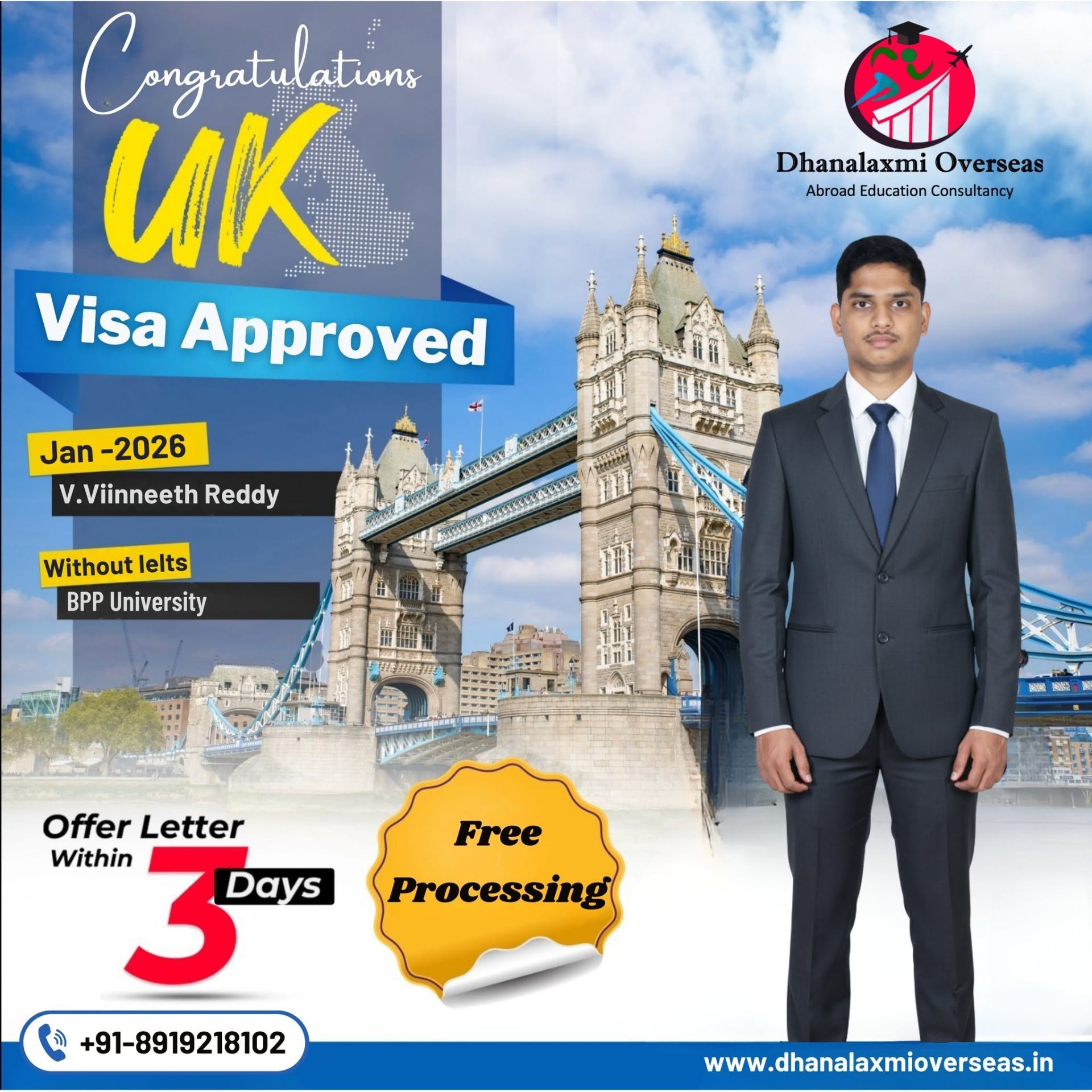 V. Viinneeth Reddy — UK visa approved