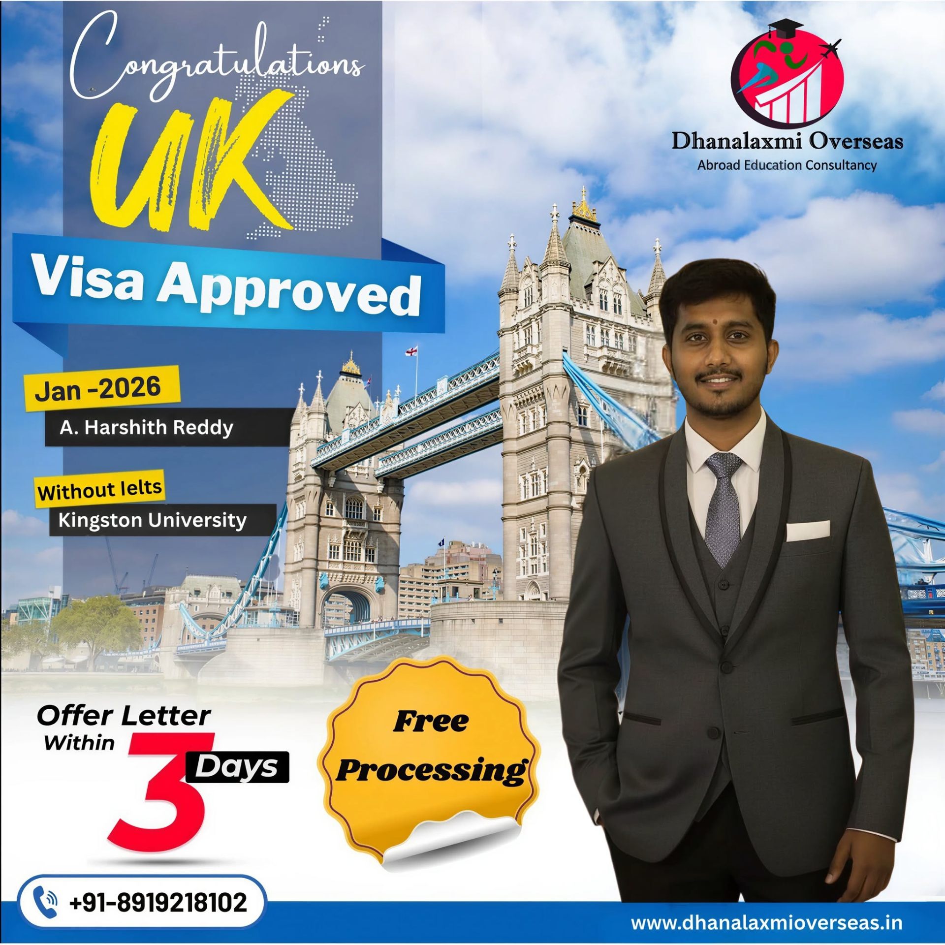 A. Harshith Reddy — UK visa approved