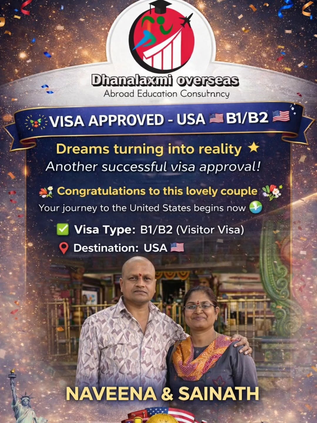 Naveena & Sainath — USA visa approved